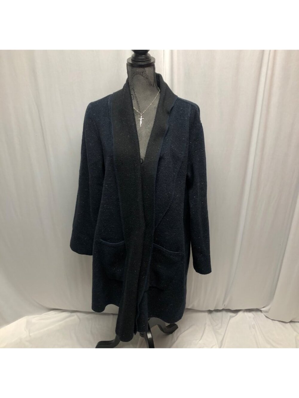 Camelion Coatagin Womens Size Large Blue Black Wool Blend Sweater Jacket Pockets